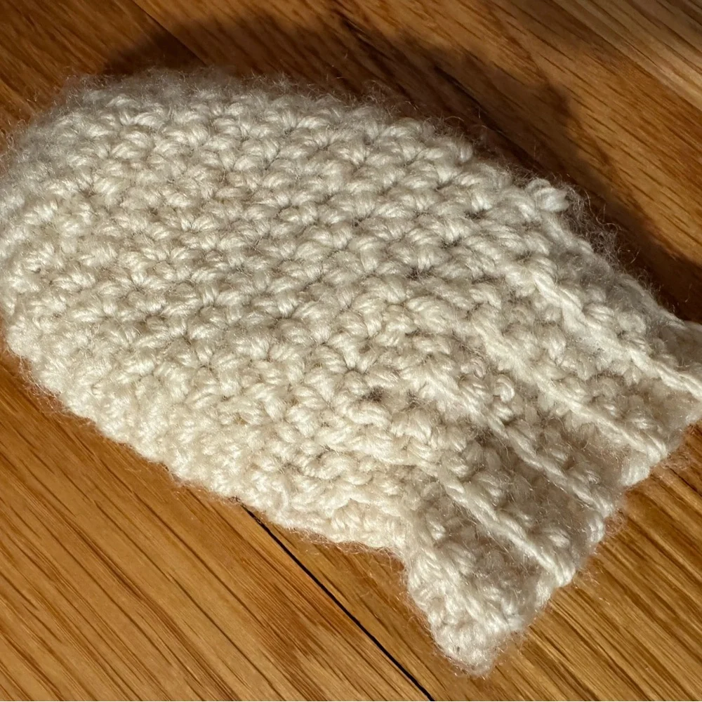 Handmade Cream knit / Crocheted Baby Mittens (soft wool) for 12 month old baby